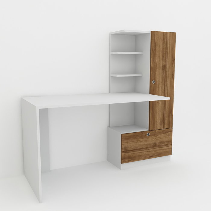 Hanah Home Escritorio de estudio escandinavo con estantería, Blanco y nogal Hanah Home Escritorio de estudio escandinavo con estantería, Blanco y nogal